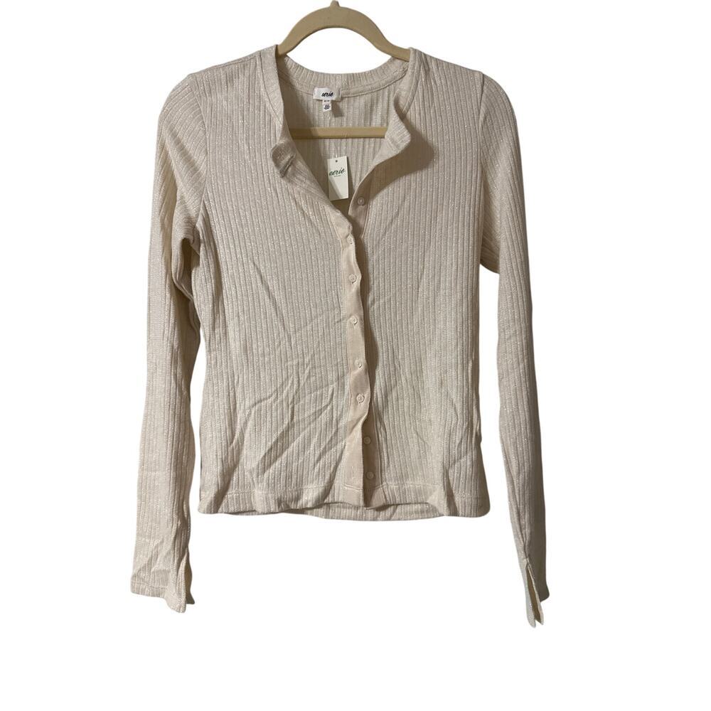 Aerie Button Down Shimmery Cream Long Sleeve Cardigan NWT SzM